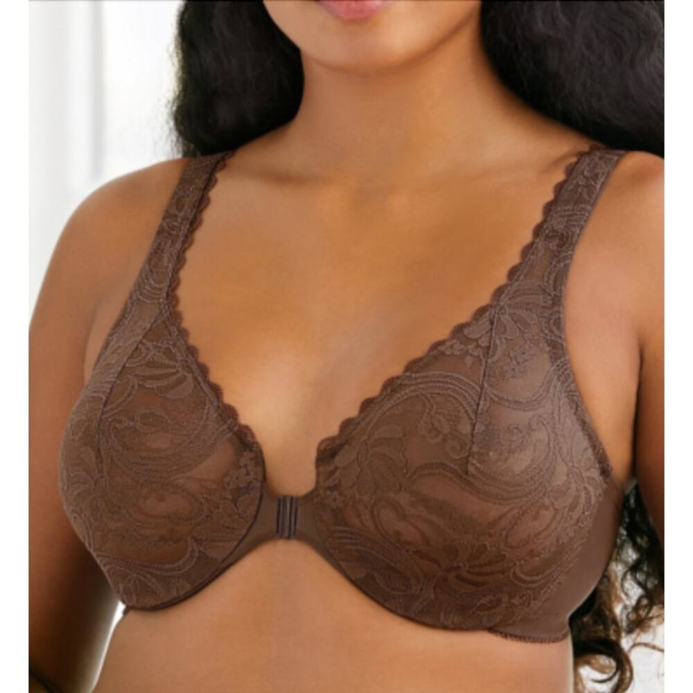 Glamorise WonderWire Front Closure Lace Bra Mocha 42G Full‎ Figure